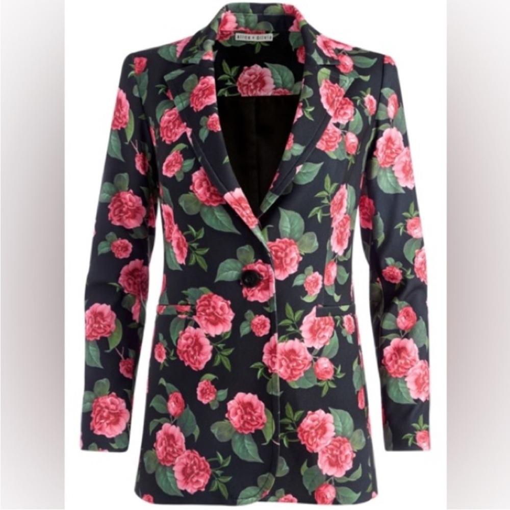Alice + Olivia Breann Long Fitted Blazer Jacket In Cheri Floral Print - Picture 6 of 15